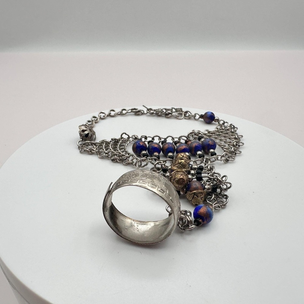 Vintage 80s Tribal Lazily Silver Tone Beaded Charm Bracelet Ethnic Retro Jewelry